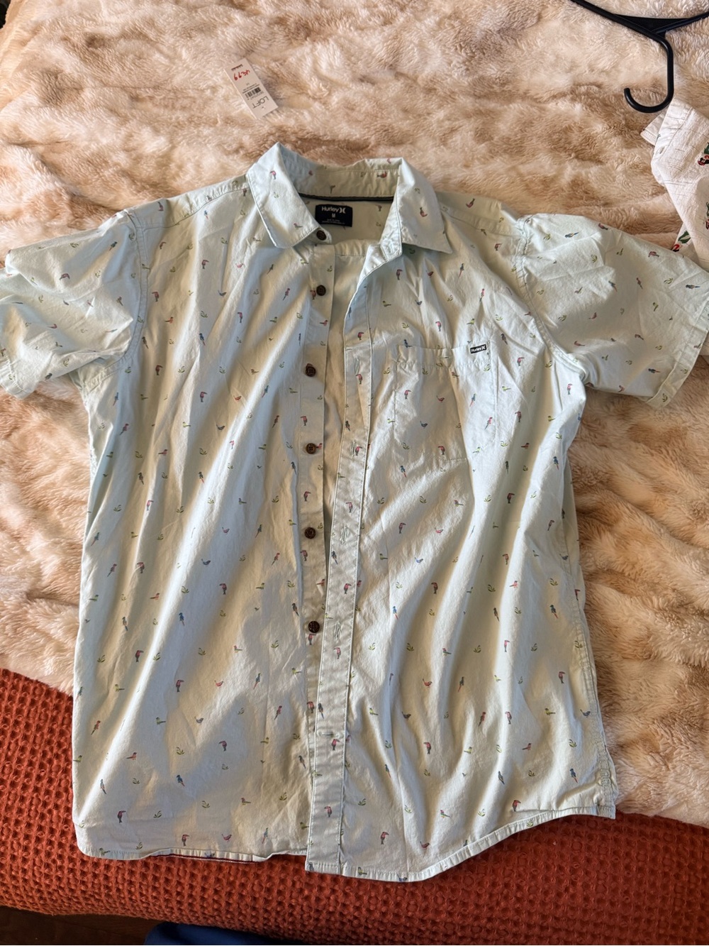 Hurley Light Blue Short-Sleeve Button-Down Shirt with Tiny Print